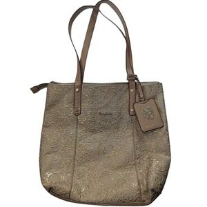 Tommy Bahama Tote Bag Embossed‎ Floral Design Shopper Purse Handbag